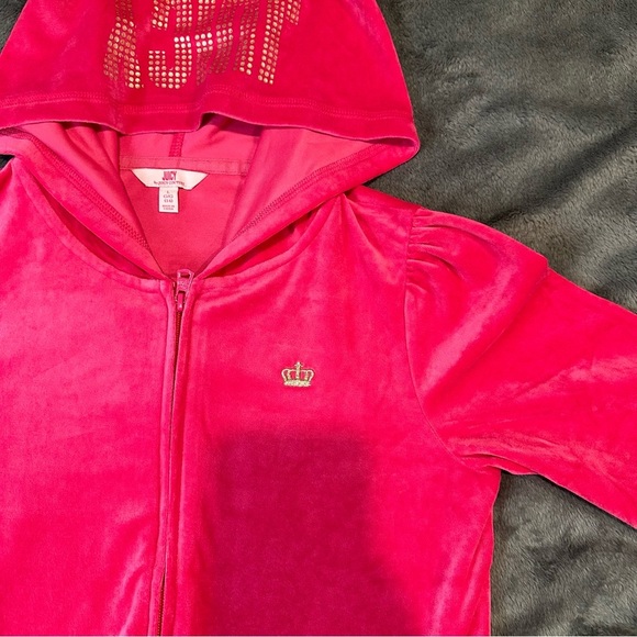 Juicy Couture Girls Velour Zip‎ Up Hoodie in Pink Size Large or adult XS - Picture 4 of 9